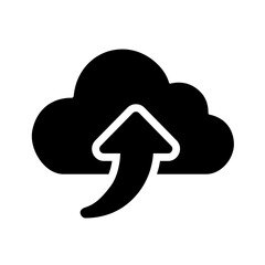 A solid cloud upload icon symbolizing data transfer into cloud systems, supporting backup operations, content distribution, and scalable storage workflows for modern digital environments.