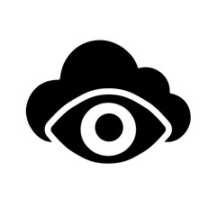 A solid cloud eye icon symbolizing cloud surveillance, monitoring, visibility, and observation of system activities, ensuring oversight, anomaly detection, and operational awareness.