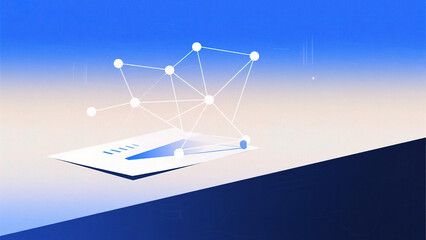 Abstract digital network on floating document