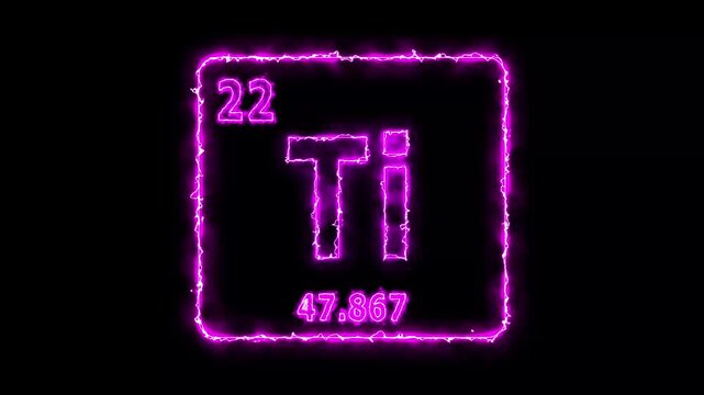 Titanium - periodic table element symbol hologram, chemical element Periodic Table, atomic weight element number ,glowing on black background in 4K.