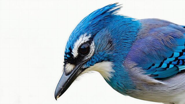 Close-up portrait of a blue jay bird