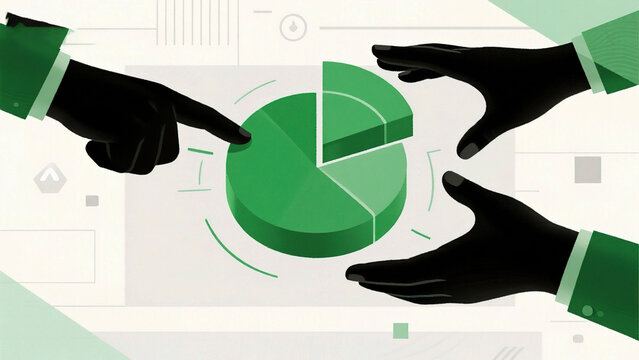 Hands interacting with a pie chart - Powered by Adobe