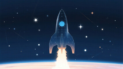 Space rocket launch in starry sky