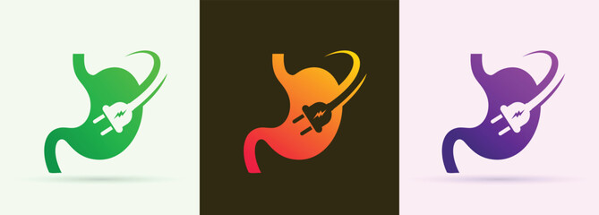 Stomach electric plug swoosh logo nutrition health medical clinic wellness gastro brand icon
