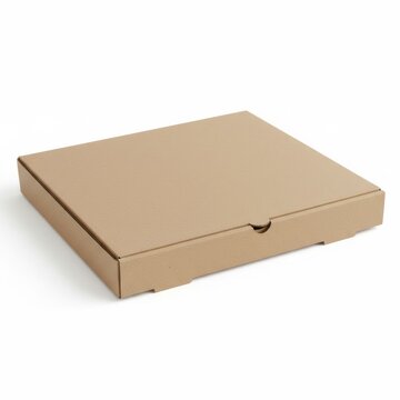 Square brown corrugated cardboard pizza box for delivery packaging on white background