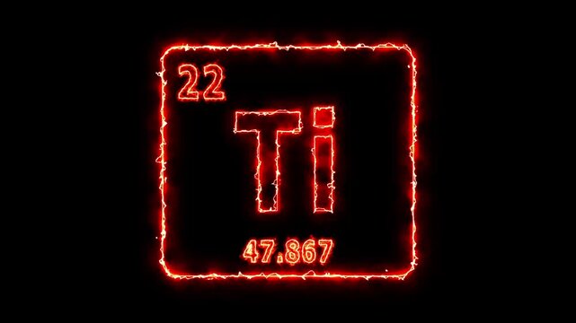 Titanium - periodic table element symbol hologram, chemical element Periodic Table, atomic weight element number ,glowing on black background in 4K.