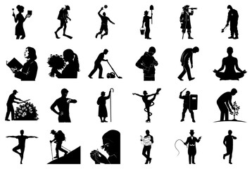 Fototapeta premium Diverse Silhouettes of People Engaged in Various Activities Keywords: silhouette, person
