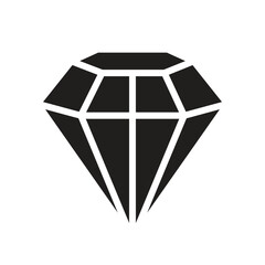Fototapeta premium Diamond & crystal black icon. Jewel sign. Brilliant symbol. Precious stone, gemstone concept. Editable stroke. Vector illustration. Isolated on a white background. Flat design.