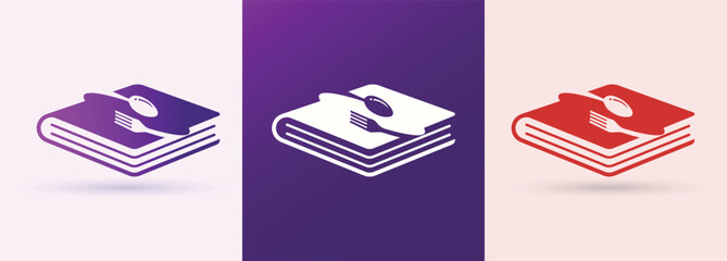 Books stack spoon fork culinary cookbook logo restaurant cafe kitchen cooking recipe branding icon
