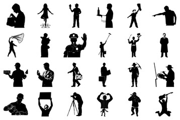 Silhouettes of People in Various Professions and Actions Keywords: silhouette, people, man