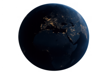 Earth planet at night showing city lights across europe and africa, global network and connection concept