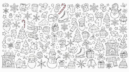 Obraz premium Festive Winter Doodle Collection - Hand-Drawn Holiday Icons for Christmas and New Year.