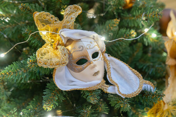 Carnival mask on Christmas tree