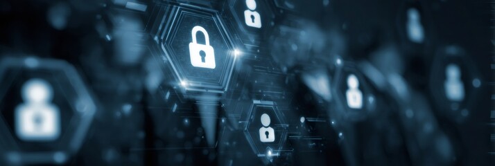 Cybersecurity system protecting user data with digital padlock and user icons