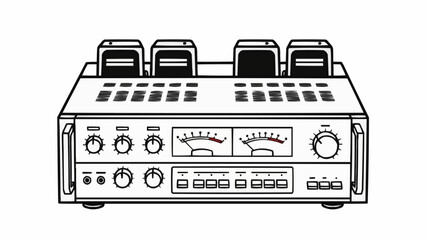 Monochrome Line Art of a Vintage High-Fidelity Tube Amplifier.
