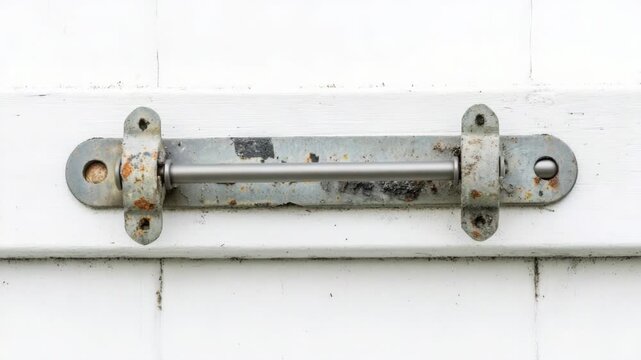 Video A rusty door handle on a white wall, perfect for use in an old, abandoned building or as a prop for a historical scene