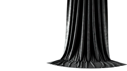 Black Velvet Curtain Draped on White Background