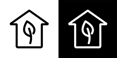 Eco Home Icon Set in Outline Black and White Style Vector Illustration