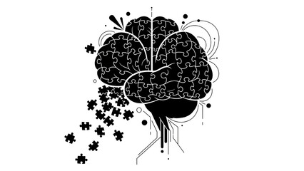 Ai brain puzzle: artificial intelligence, machine learning, neural networks concept silhouette
