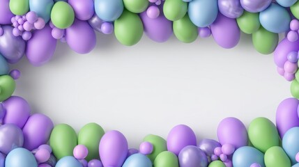 A lively assortment of balloons in purple green and blue forms a decorative border. This festive arrangement is perfect for holiday celebrations and special gatherings.