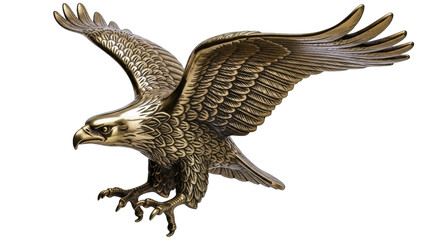 Bronze Eagle in Flight on White Background
