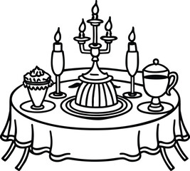 Vector illustration icon set of birthday, wedding, and Christmas celebration cakes with candles and festive decoration art