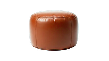 Brown Leather Ottoman Isolated on White