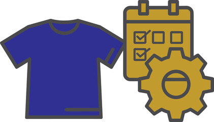 Obraz premium Minimalist clothing icon, t-shirt outline, calendar schedule symbol, gear settings illustration, simple line art design, fashion planning concept graphic