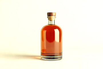 Minimalist Glass Bottle with Amber Liquor Isolated on Light Background for Premium Beverage Branding