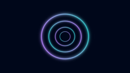 Purple and teal neon glowing concentric circles on dark background creating modern futuristic pulse wave abstract graphic.