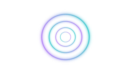 Purple and teal neon glowing concentric circles isolated on transparent background for digital design and futuristic graphic use.