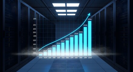Digital Growth Chart in Modern Data Center: Business Technology, AI, Big Data, and Future Success Trends