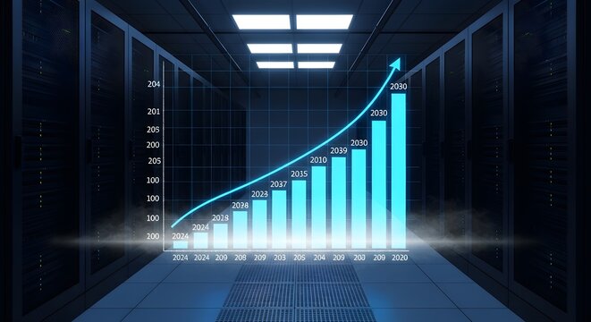 Digital Growth Chart in Modern Data Center: Business Technology, AI, Big Data, and Future Success Trends - Powered by Adobe
