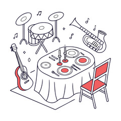 Seamless pattern doodle vector set of vintage music icons and kitchen illustration sketch design