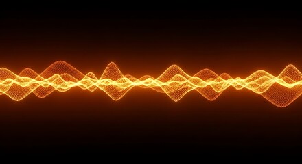 Abstract orange sound wave visualization on a dark background, showcasing audio technology and digital signal processing with a modern digital design aesthetic