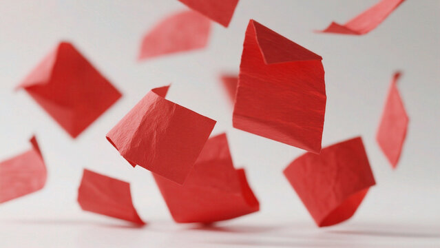 Red paper pieces in midair