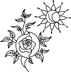 Vector illustration of a vintage rose flower pattern design with leaf and petal silhouette