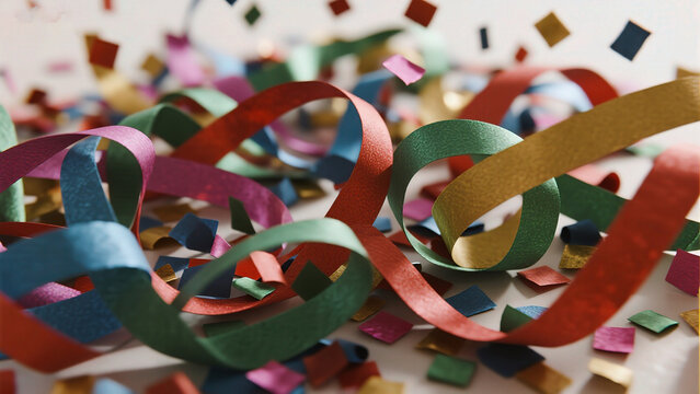 Colorful party streamers and confetti