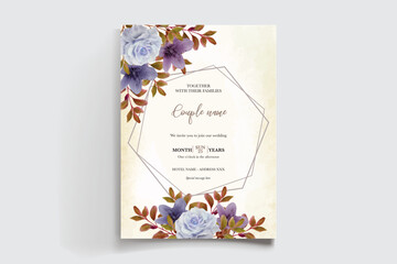 WEDDING INVITATION FRAME WITH FLOWER DECORATIONS AND FRESH LEAVES