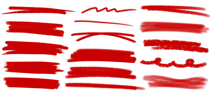 Set of grunge red strike through and underline elements.