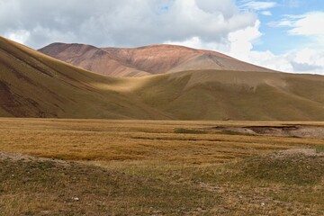 View of Moldo Too, a mountain range in the Inner Tian Shan. Naryn Region. Kyrgyzstan. Asia.