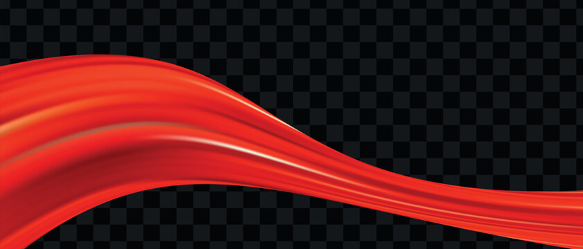 Abstract flowing red wave design element on transparent background