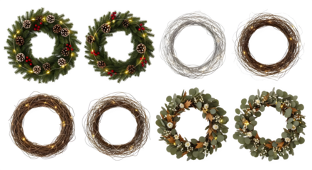 Christmas Wreath Collection on Black Background