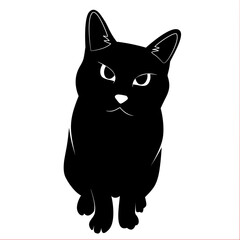 A bold black silhouette of a front-facing cat with white accents. Ideal for logos, posters, stickers, or branding projects seeking a sleek, elegant feline motif. Clean, minimalist, and versatile.