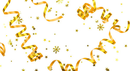 Golden Ribbons, Stars and Snowflakes on Black Background