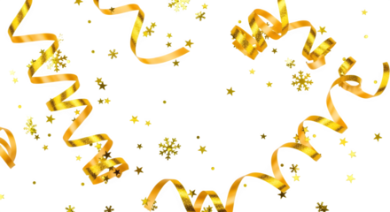 Golden Ribbons, Stars and Snowflakes on Black Background