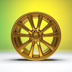 Golden alloy wheel on a gradient background