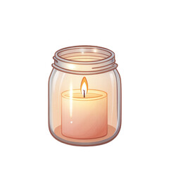 Beautiful candle in transparent jar creates warm and inviting atmosphere against simple transparent background