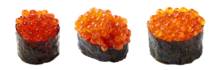 Artful presentation of sushi with salmon roe on transparent background culinary photography studio