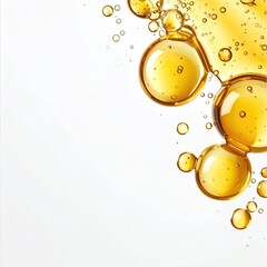 Golden liquid with large, round bubbles against a white background
